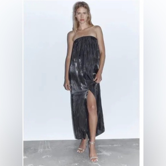 ZARA Beautiful Metallic Silver Slip On Front Strap Stiletto🔥🔥🔥 - Picture 11 of 12